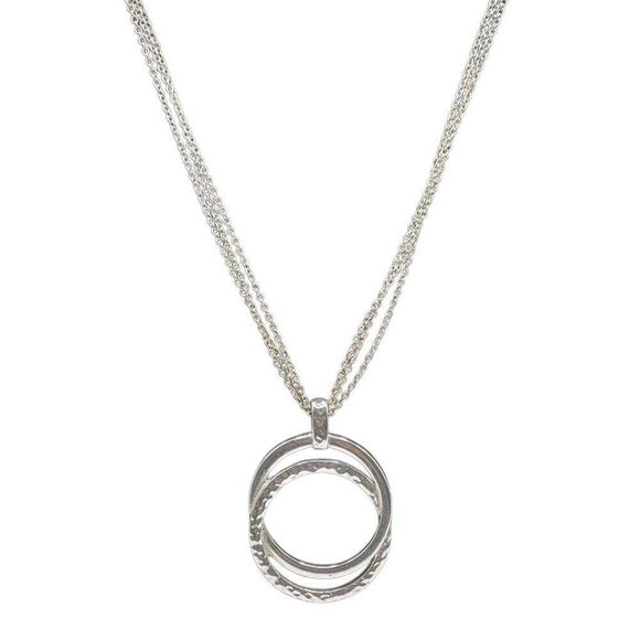 Vintage KR Silvertone Double Chain Circle Pendant  19” Chain Length - Picture 1 of 9